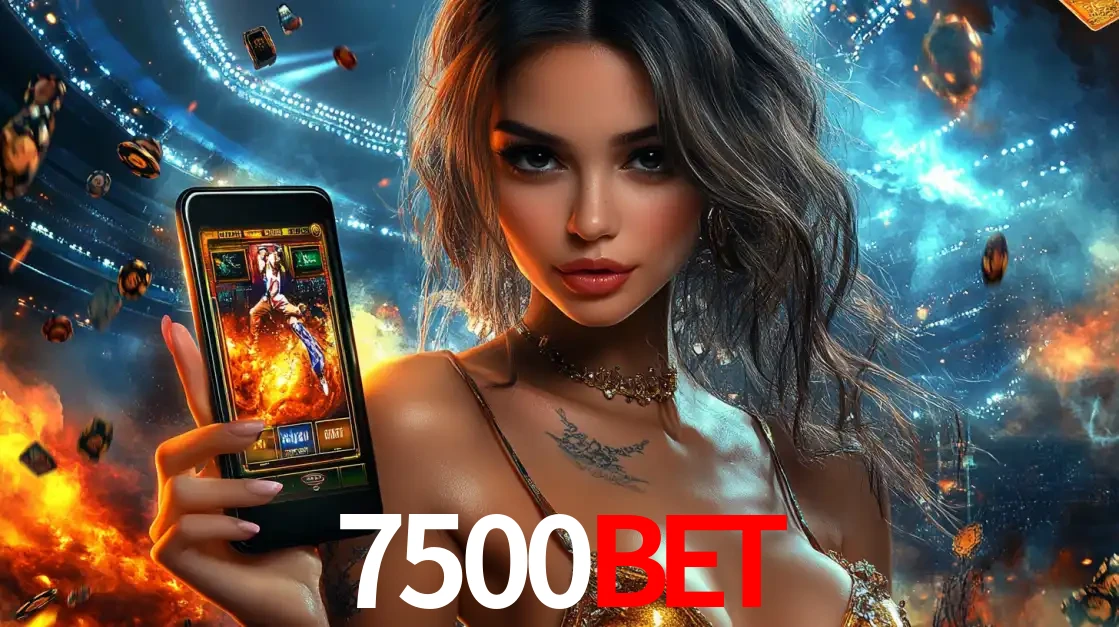 Mulher segurando um celular com um jogo de slot em destaque, tendo como fundo um estádio vibrante, simbolizando a emoção de jogar no cassino móvel 7500bet.